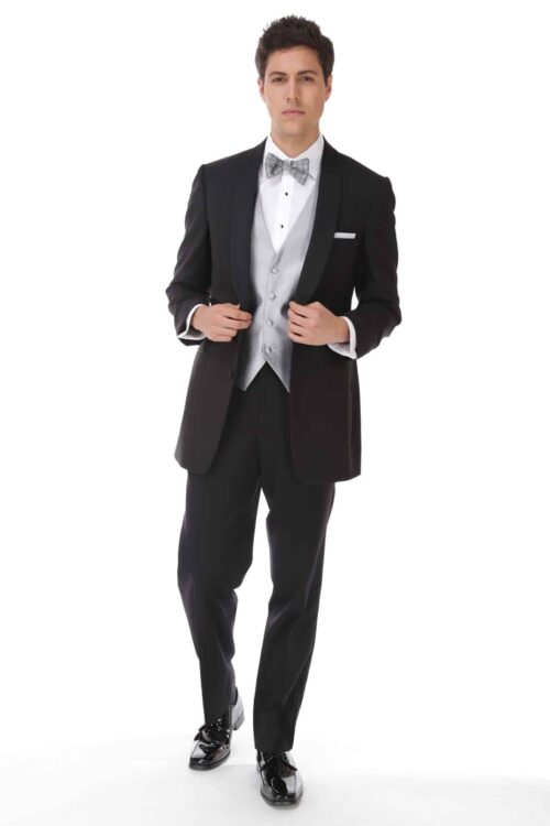 After Six Lino Tuxedo – Classic Black Shawl Collar Tuxedo for Weddings & Formal Events.