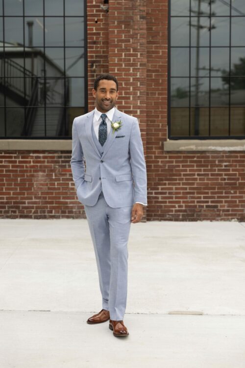 Oxford Blue Stretch Suit with a slim-fit design and notch lapel
